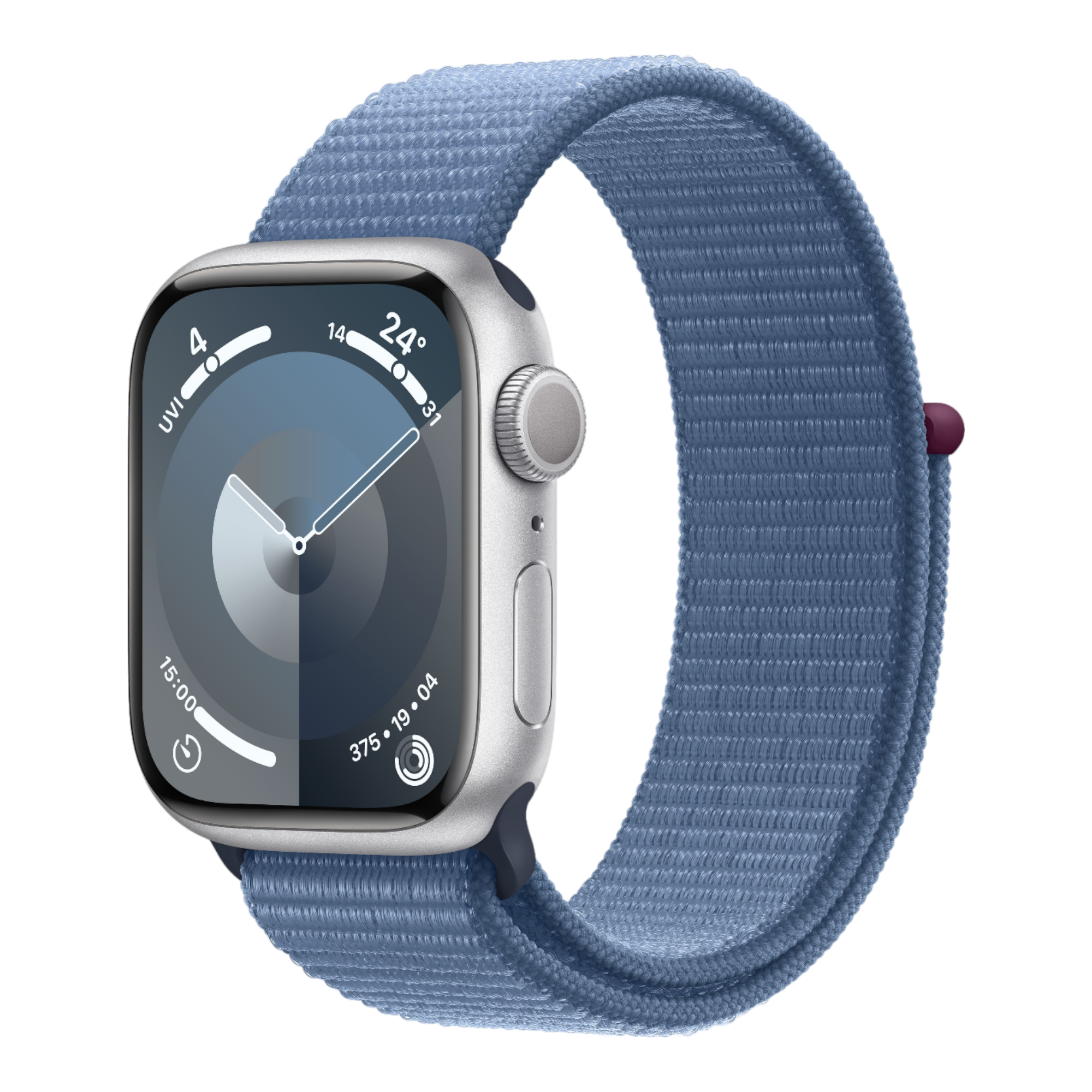 Apple Watch Series 9 GPS, 41mm Silver Aluminum Case with Winter Blue Sport Loop - alAsil